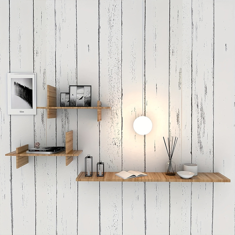 Pvc Panel Background - วอลเปเปอร์ลายไม้สีขาวสไตล์เรโทรสำหรับตกแต่งห้องพัก วัสดุตกแต่งผนังแบบติดเอง